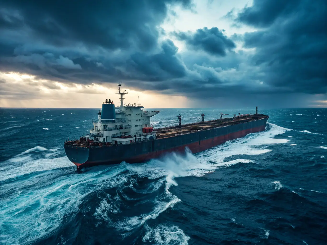 An image of a modern cargo ship sailing on the open sea, loaded with dry bulk goods, under a clear blue sky. The ship should be depicted as strong and reliable, symbolizing BulkBrokerage's commitment to efficient shipping.