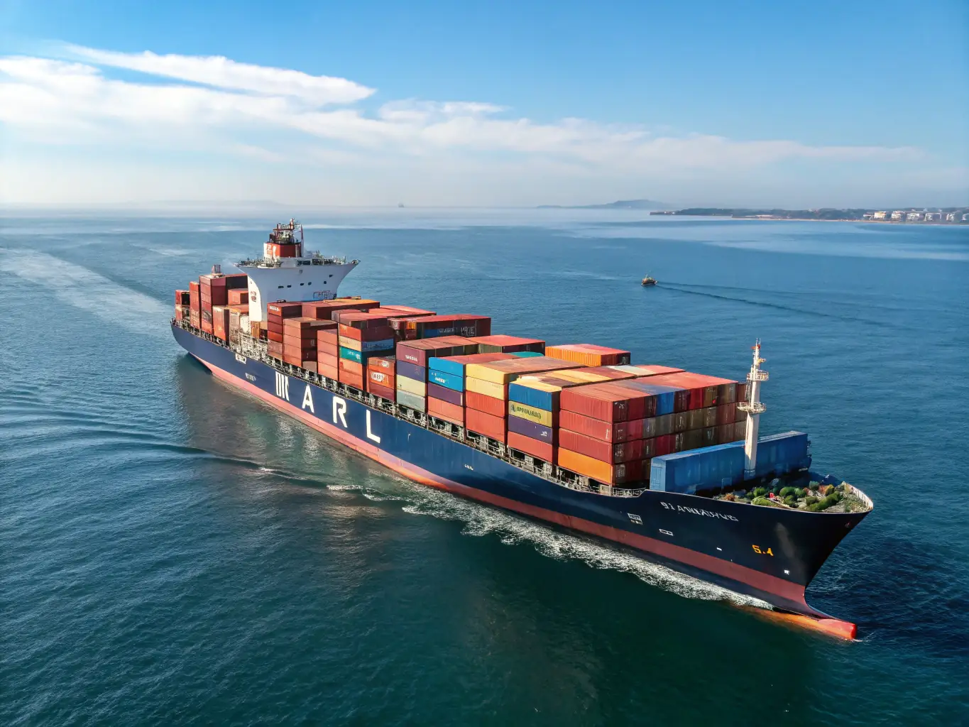 An image of a modern dry bulk vessel sailing through open waters under a clear sky, representing Sedora Ships Ltd.'s vessel chartering services.