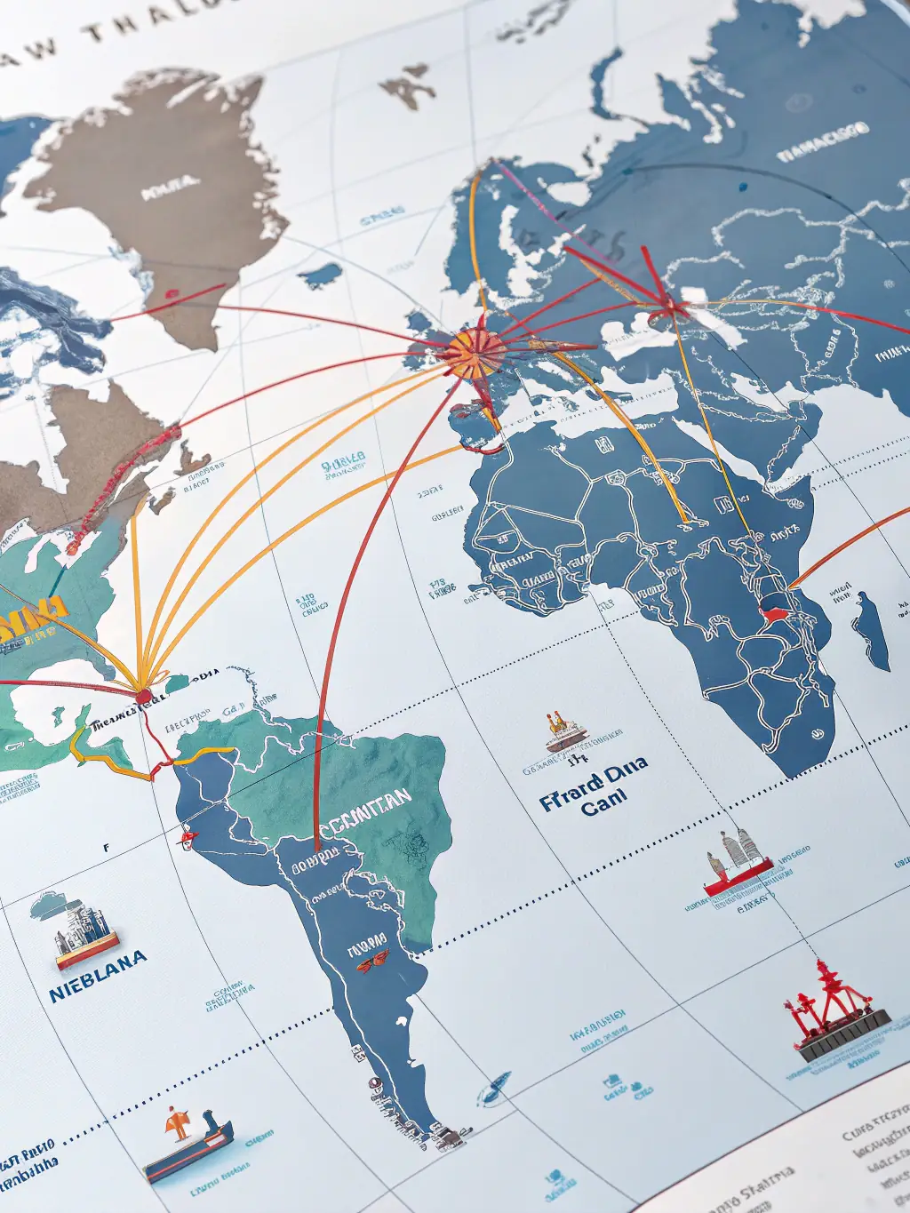 A world map with shipping routes highlighted, symbolizing global cargo brokering services.